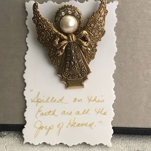 Brass and Pearl Repousse Angel Pin